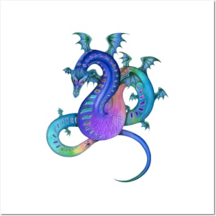 Fabulous Rainbow Dragon in Royal Blue, Teal, and Purple Posters and Art